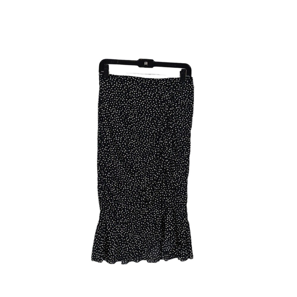 Ember M Ruched Side Slit Trumpet Skirt Midi Polka Dot Black White Chic Pinup